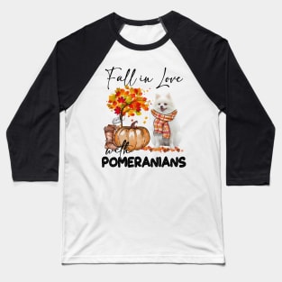 Fall In Love With Pomeranians Fall Pumpkin Thanksgiving Baseball T-Shirt